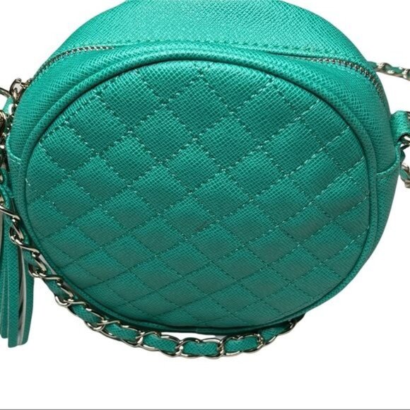Sondra Roberts SR2 Round Quilted Zipper Turquoise Crossbody Bag - Picture 4 of 10